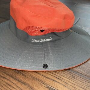 Sun Shade Ladies Wide Brim Sun Hat Orange Grey Mesh Adjustable Ponytail Hole